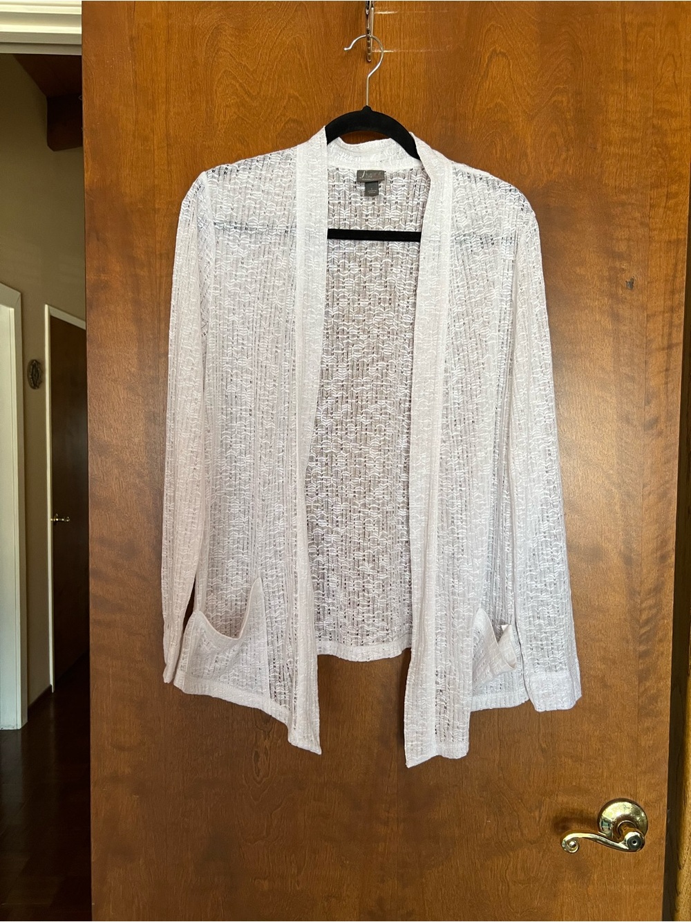 Essentials Open-Front White Knit Cardigan with Pockets